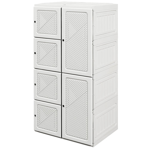 Portable Wardrobe, Foldable Clothes Storage Organzier with 5 Compartments, 2 Hanging Rod, Magnet Doors, White