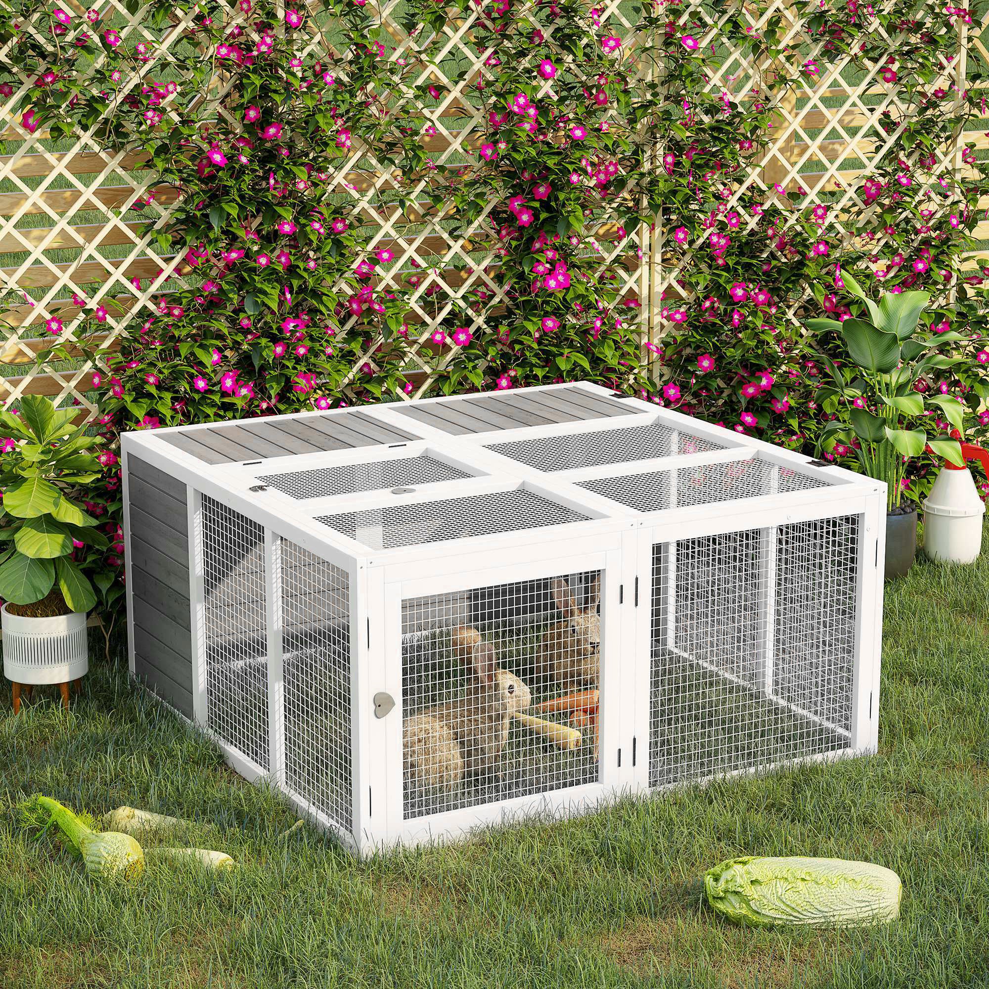 Rabbit Hutch with Openable Foldable Top, Door, for 1-4 Rabbits, for Outdoor, Backyard, Garden, Grey Rabbit Hutch at Gallery Canada