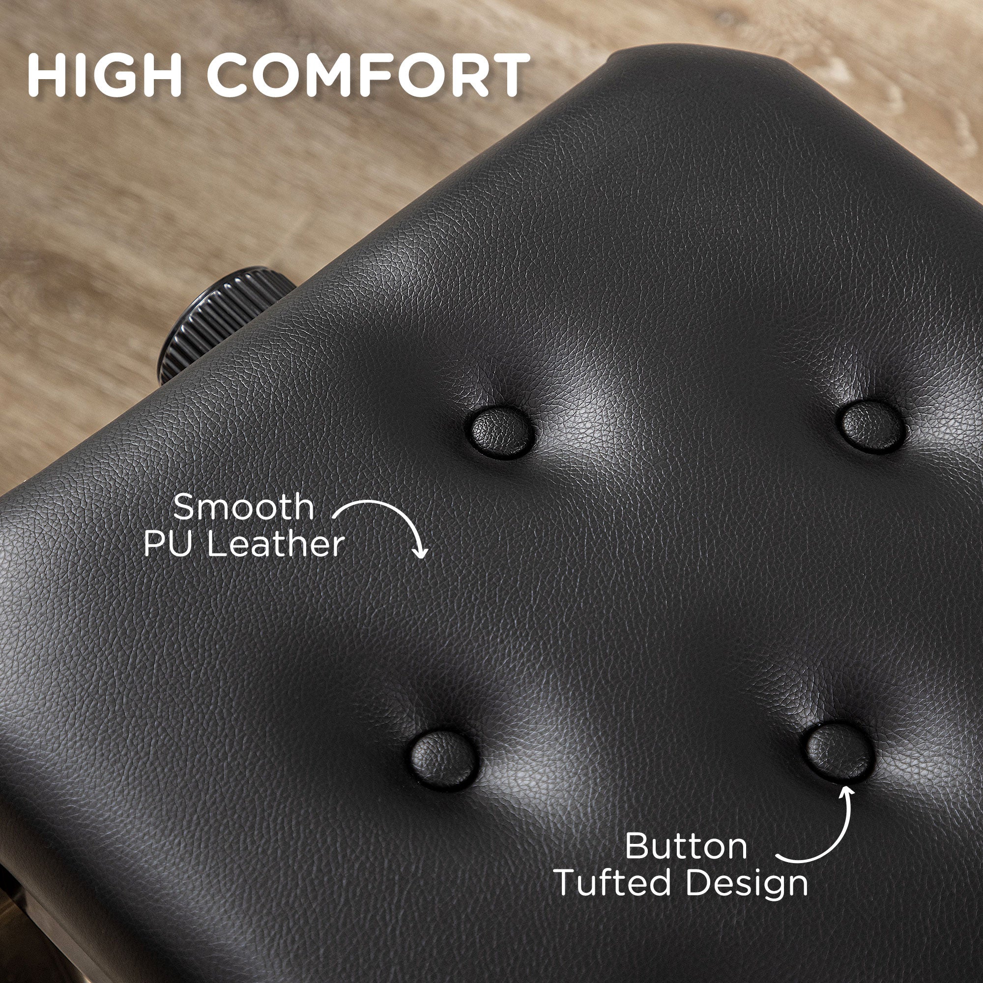 Adjustable Height Piano Bench Stool, PU Leather Button Tufted Padded Keyboard Seat with Rubber Wood Legs, Black Piano Benches at Gallery Canada