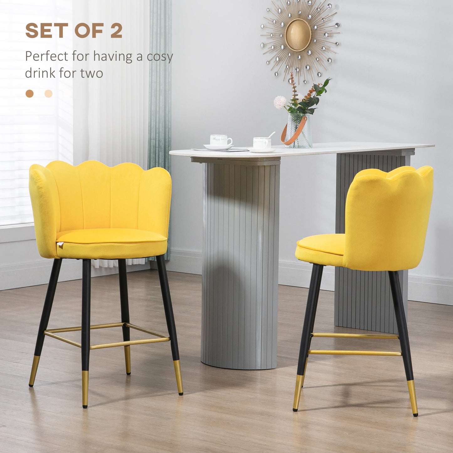 Bar Stools Set of 2 Modern Counter Height Bar Stools with Back, Footrest for Home Kitchen, 23.2"x20.5"x35.4", Yellow Bar Stools   at Gallery Canada