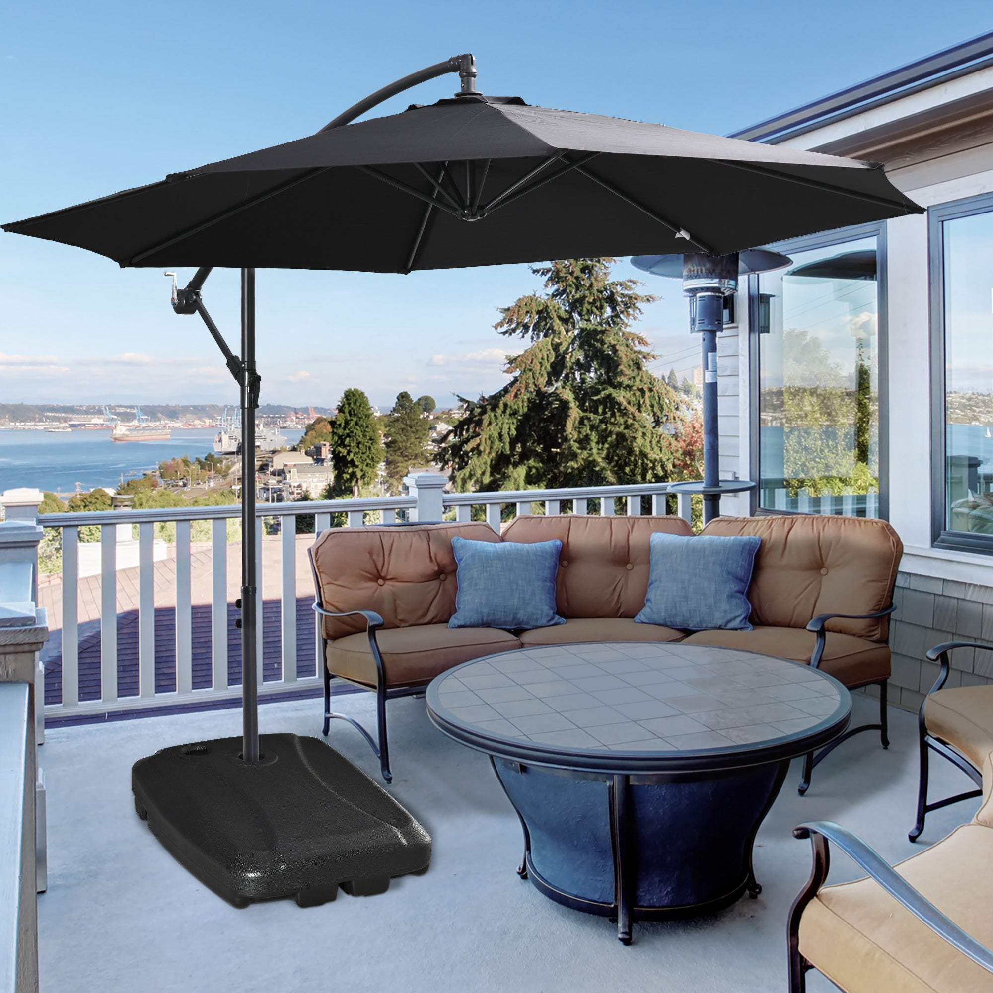 Cantilever Offset Umbrella Base Portable Square Parasol Weights with Wheels, Water and Sand Filled, Up to 165 lbs, Black Umbrella Bases at Gallery Canada