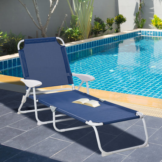 Outdoor Lounge Chair, Patio Garden Folding Chaise Lounge Sun Beach Reclining Tanning Chair with 4-Level Adjustable Backrest, Blue Lounger Chairs   at Gallery Canada