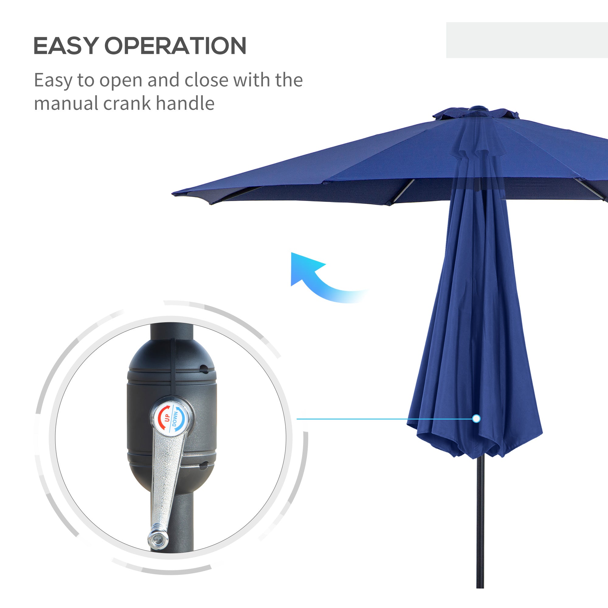 10' x 8' Round Market Umbrella, Patio Umbrella with Crank Handle and Tilt, Outdoor Parasol for Garden, Bench, Lawn, Blue Sun Umbrellas at Gallery Canada