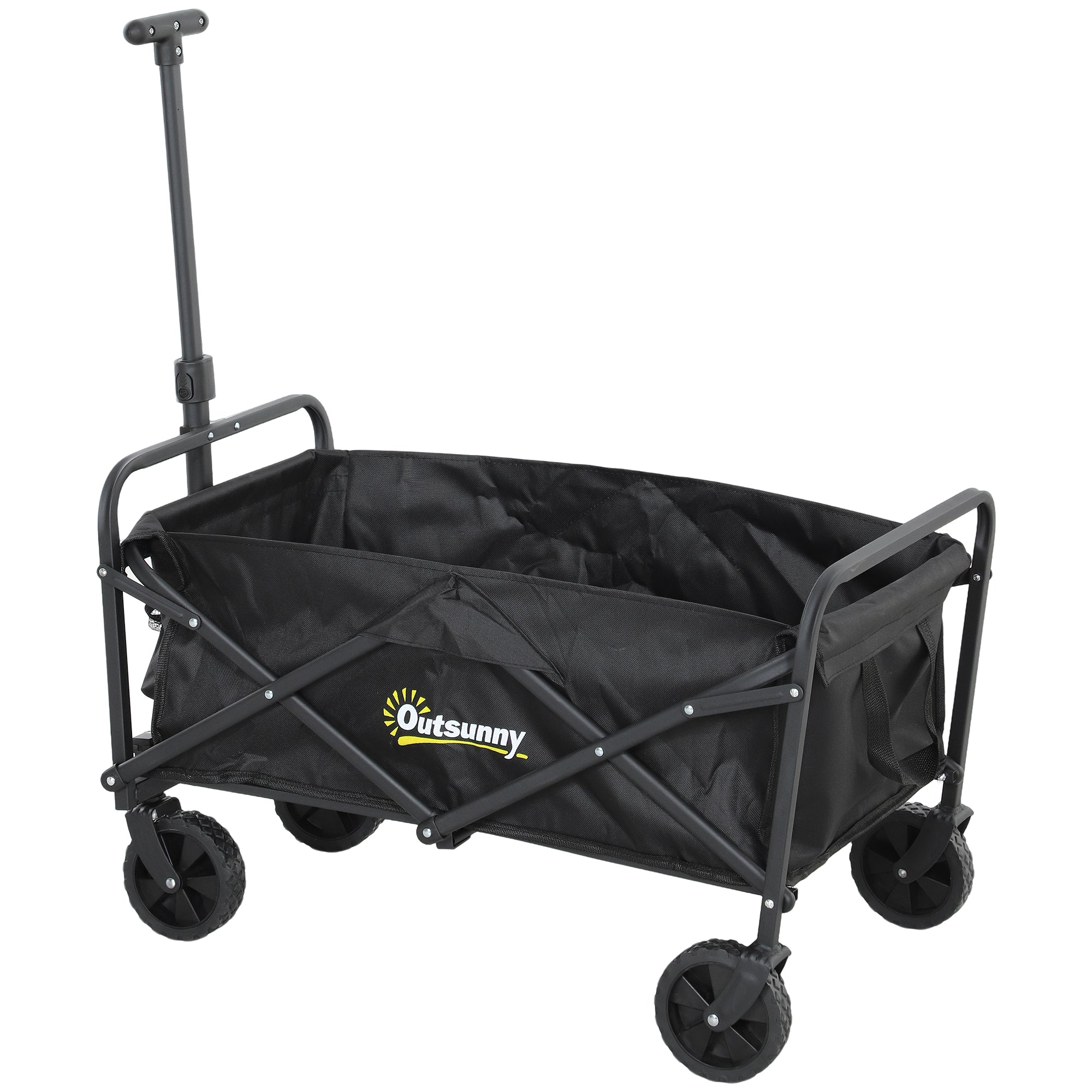 Collapsible Folding Garden Cart, Heavy Duty Lawn Wagon with Universal Wheels and Adjustable Handle, Black Folding Garden Carts Black at Gallery Canada