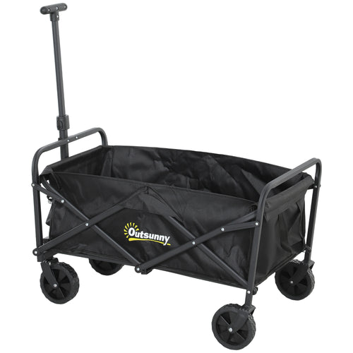 Collapsible Folding Garden Cart, Heavy Duty Lawn Wagon with Universal Wheels and Adjustable Handle, Black