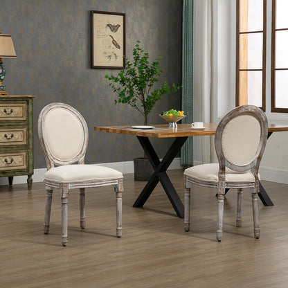 Dining Chairs Set of 2, French Style Linen Fabric Upholstered Kitchen Chairs with Backs and Wood Legs for Dining Room, Cream White Bar Stools   at Gallery Canada