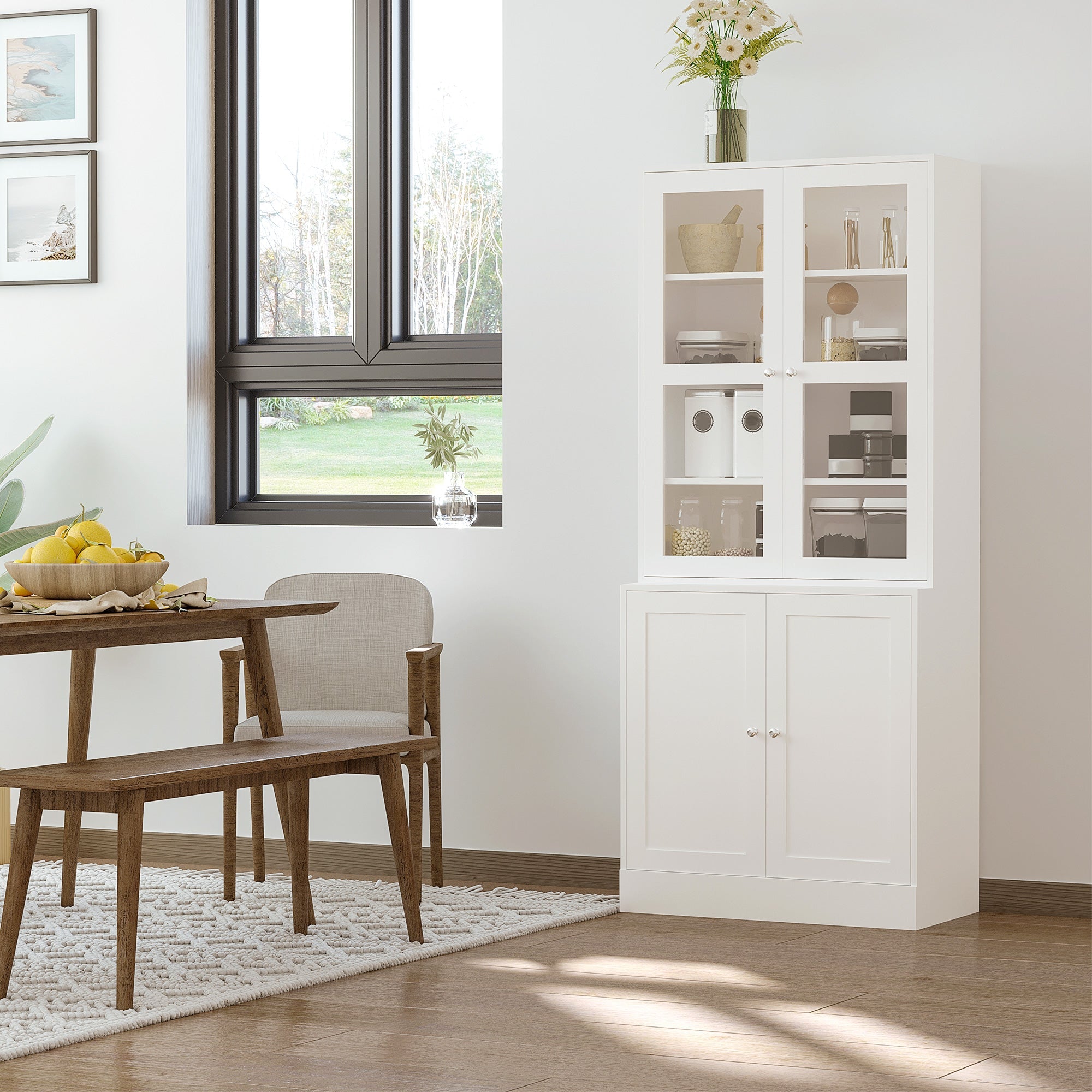 Bookcase Storage Cabinet with Doors, Modern Tall Bookshelf with 2 Adjustable Shelves, Display Unit for Study, Living Room, Office, White White Bookshelves   at Gallery Canada