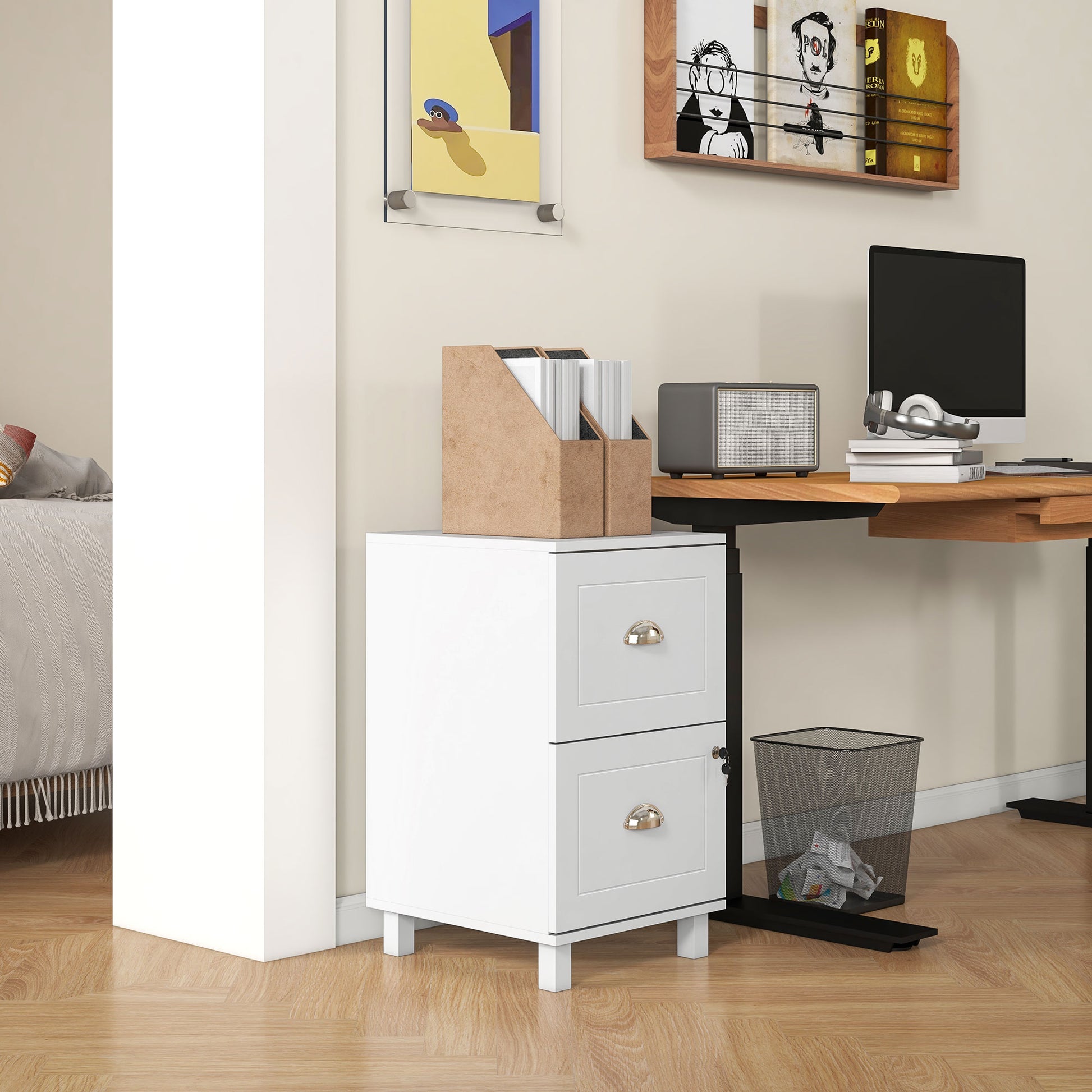 2-Drawer Small Filing Cabinet Lockable Home Office Storage Cabinet with Adjustable Hanging Bars for A4 Letter White Office Cabinets & Cupboards White  at Gallery Canada