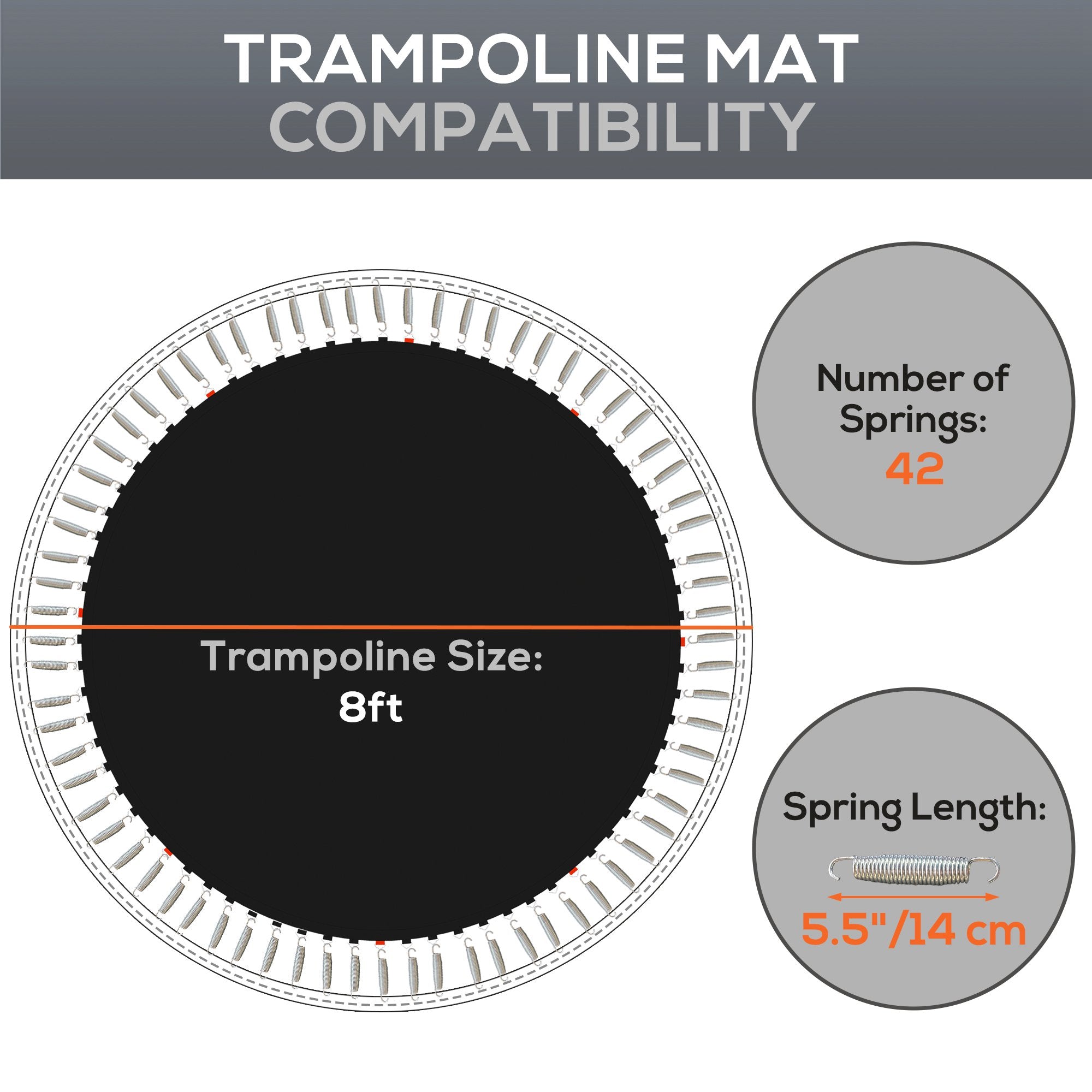 Trampoline Mat Replacement with Spring Pull Tool and 42 V-Hooks, Fits 8ft Trampoline, Using 5.5