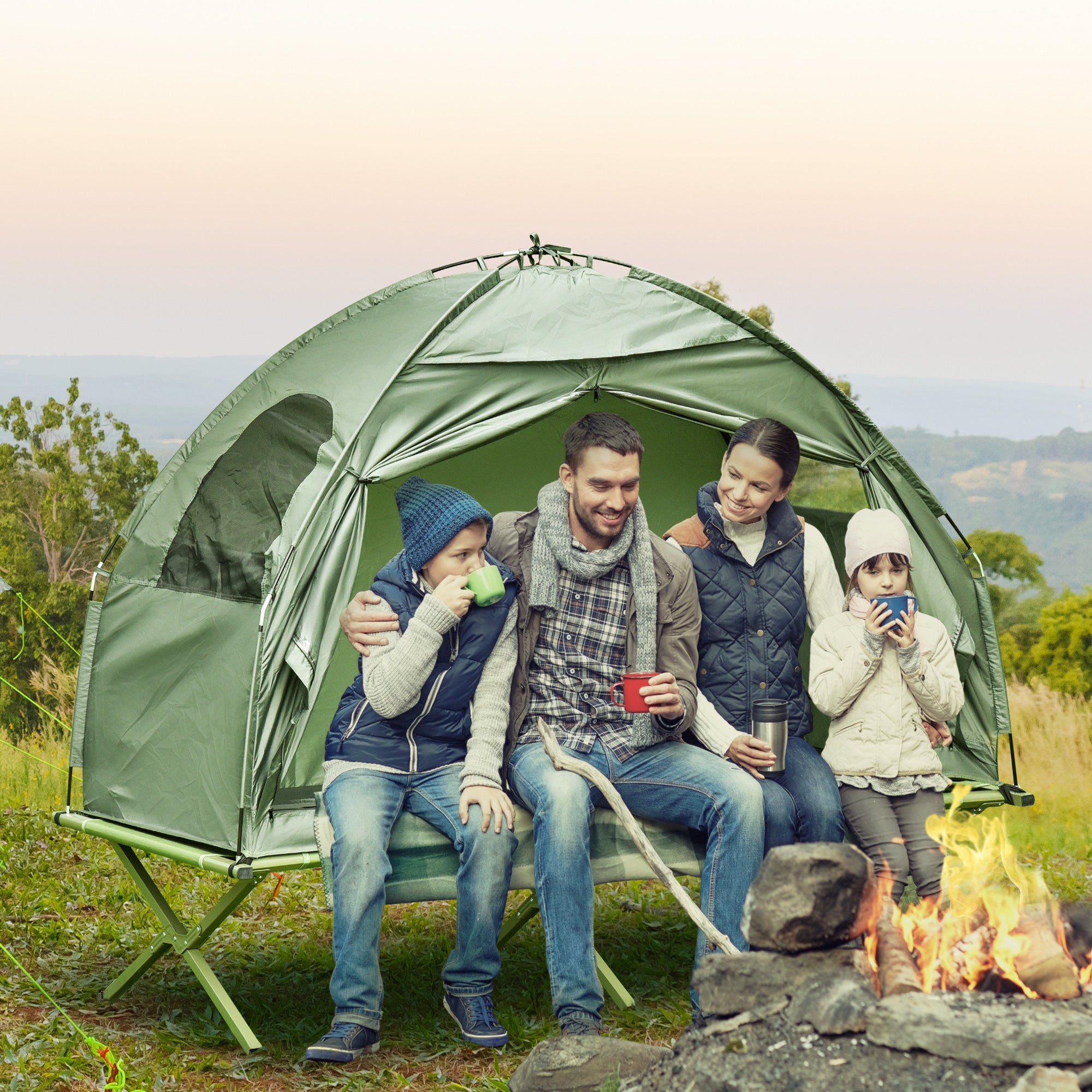 Compact Pop Up Portable Folding Outdoor Elevated Camping Cot Tent Combo Set Dark Green Camping Tents at Gallery Canada