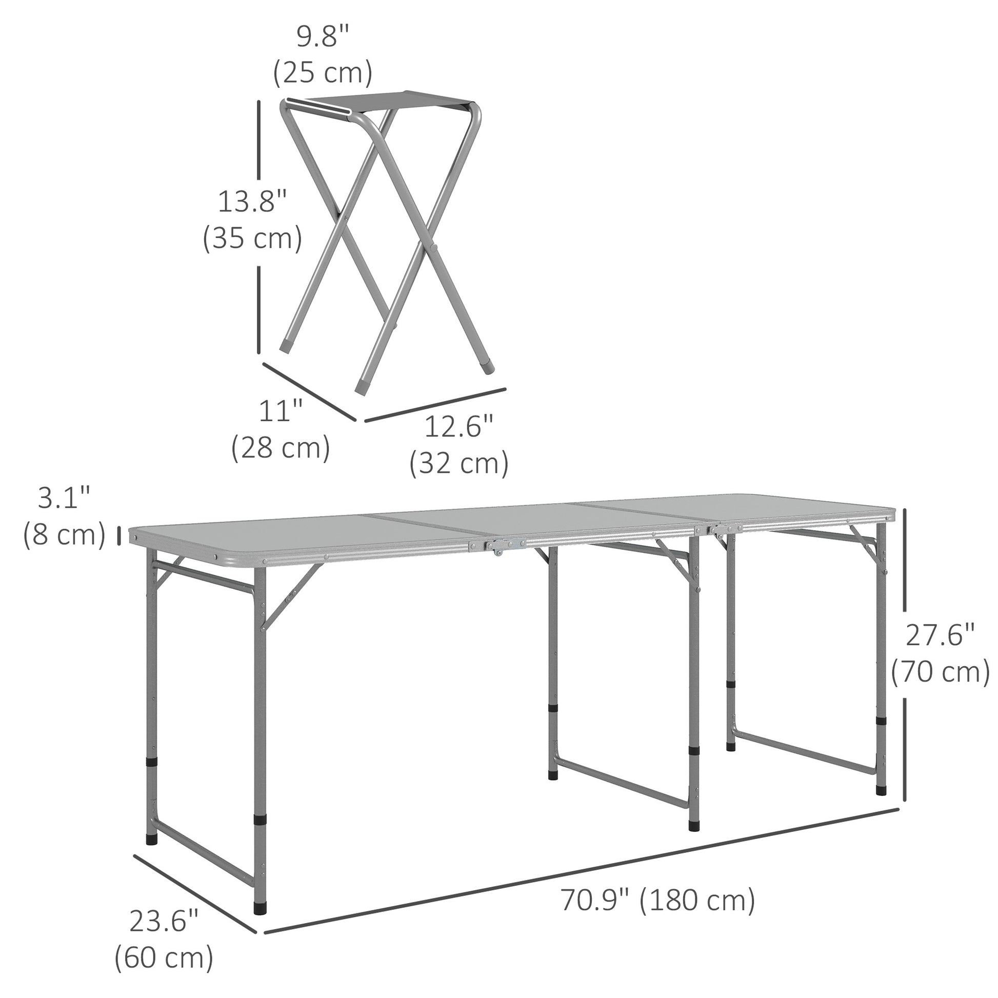 Folding Picnic Table and 6 Stools, Camping Table and Chairs with Aluminum Frame for Outdoor, Picnic, Beach, BBQ, Grey Picnic Tables & Camping Chairs   at Gallery Canada