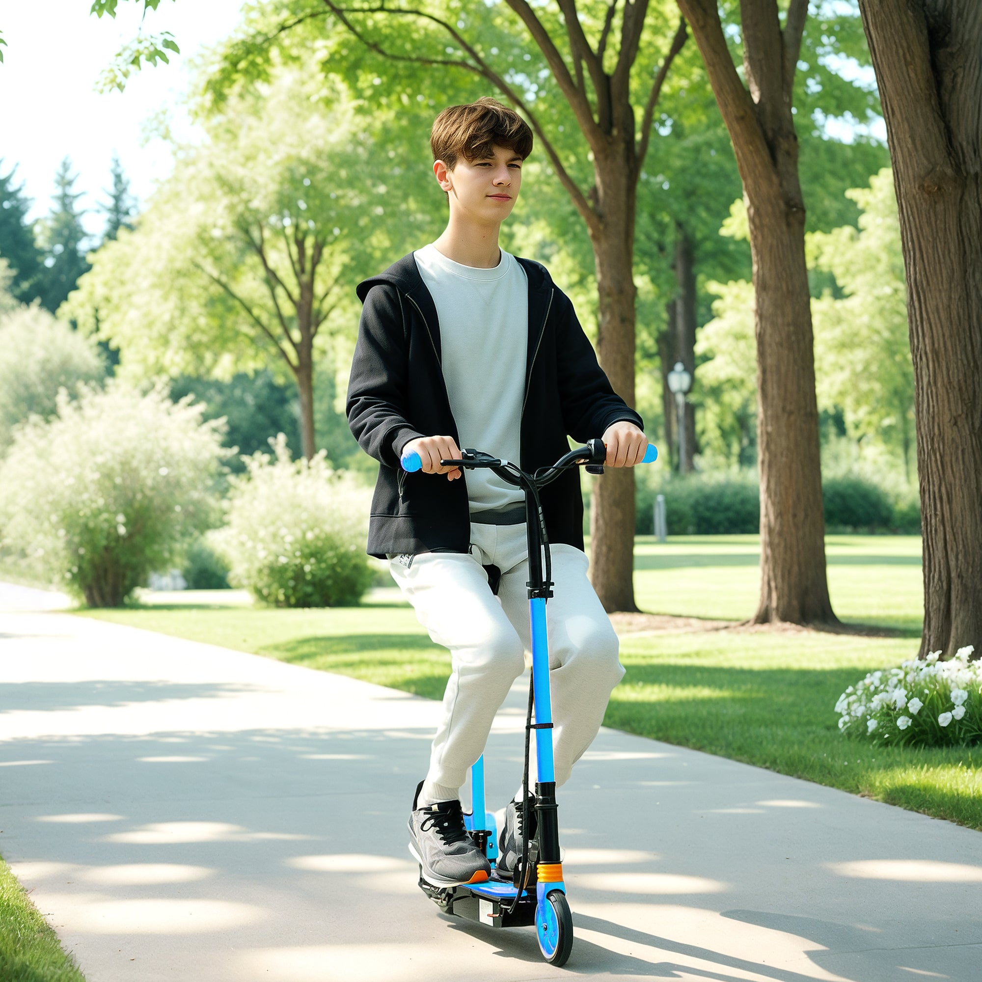 Foldable Electric Scooter for Kids Ages 6-14, with Seat and 2 Adjustable Heights, Max 6km Range &; 12km/h, Blue Scooters at Gallery Canada