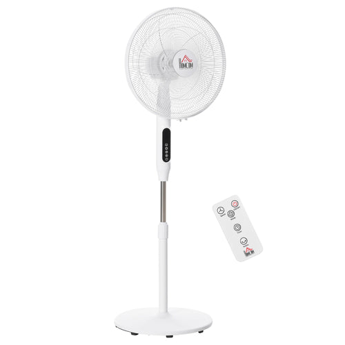 Standing Floor Fan with Remote Control, Stand Up Cooling Fan, Tall Pedestal Electric Fan for Home Bedroom, White