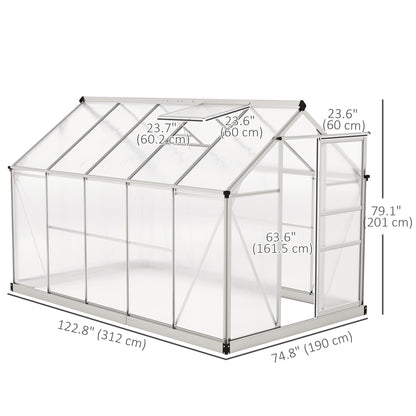 6' x 10' x 6.6' Polycarbonate Greenhouse, Walk-In Green House Kit Garden, Plants Grow, Galvanized Sheet Aluminum Frame with Rain Gutter, Vents and Sliding Door, Sliver Walk In Greenhouses at Gallery Canada