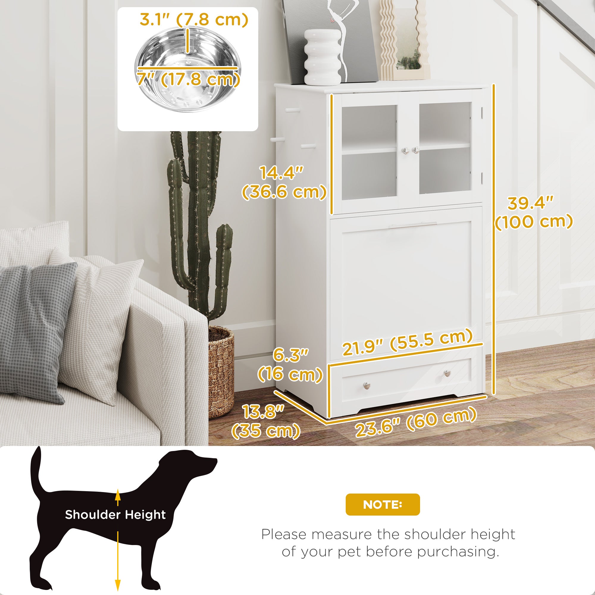 Dog Feeding Station with 2 Storage Cabinets, 2 Elevated Bowls, Side Hooks, Anti-tip Kit for Water and Feeding Supplies Dog Bowls at Gallery Canada