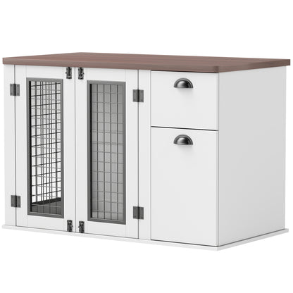 44" Dog Crate Furniture with Double Doors, Storage Drawer, for Medium Dogs, White Houses, Kennels & Pens   at Gallery Canada