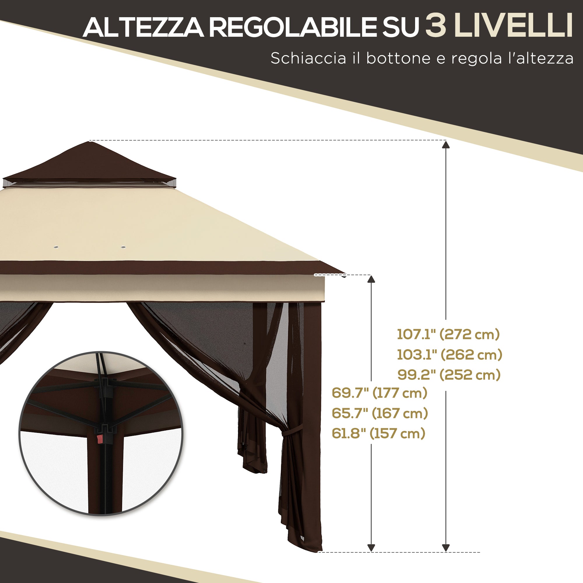10.7 x 10.7ft Pop Up Gazebo, Adjustable Instant Sun Shelter with UV30+ Roof Cover, Removable Mesh Curtains, Beige Pop Up Canopies at Gallery Canada