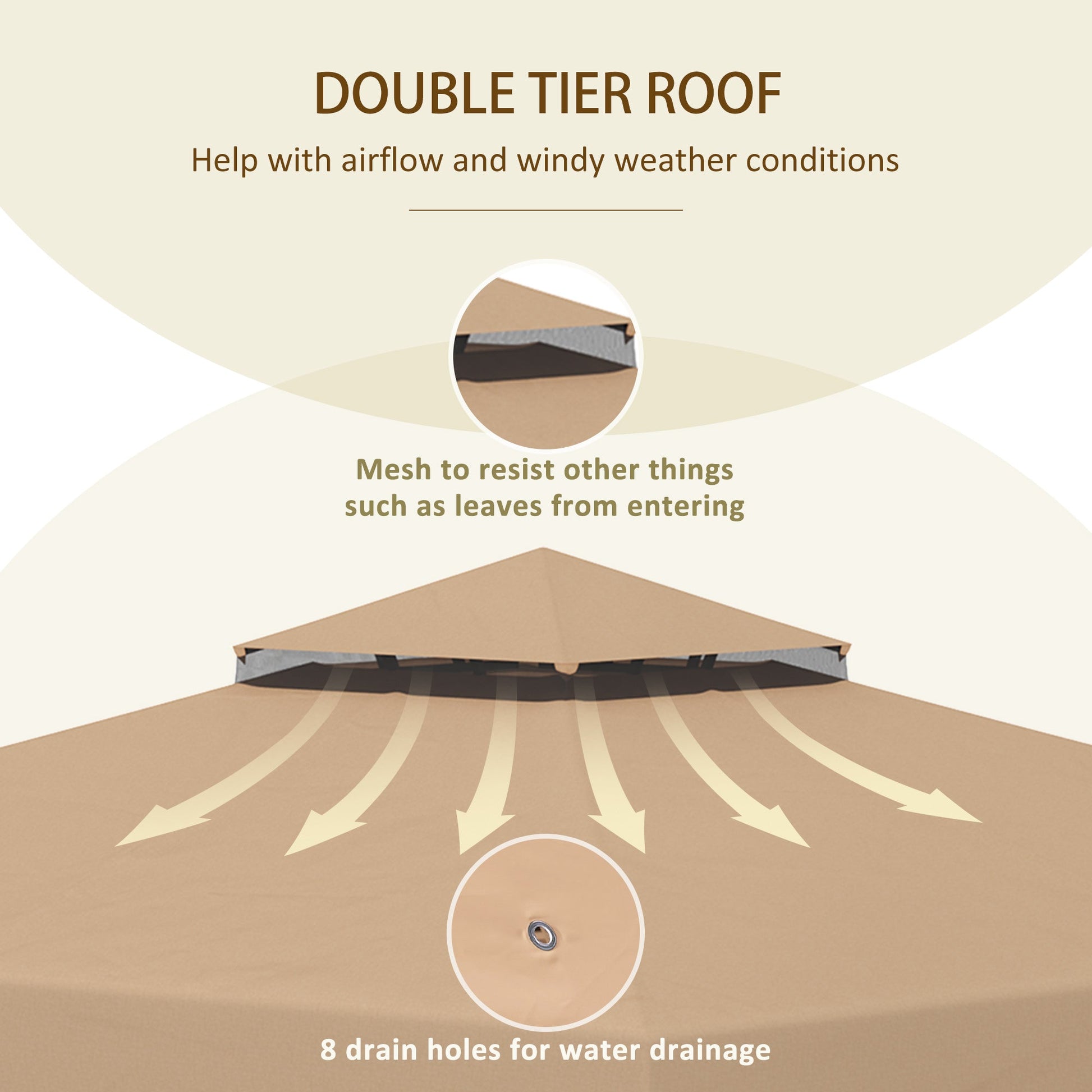 9.8' x 9.8' Replacement Canopy, Gazebo Top Cover with Double Vented Roof for Garden Patio (TOP ONLY), Khaki Gazebos   at Gallery Canada
