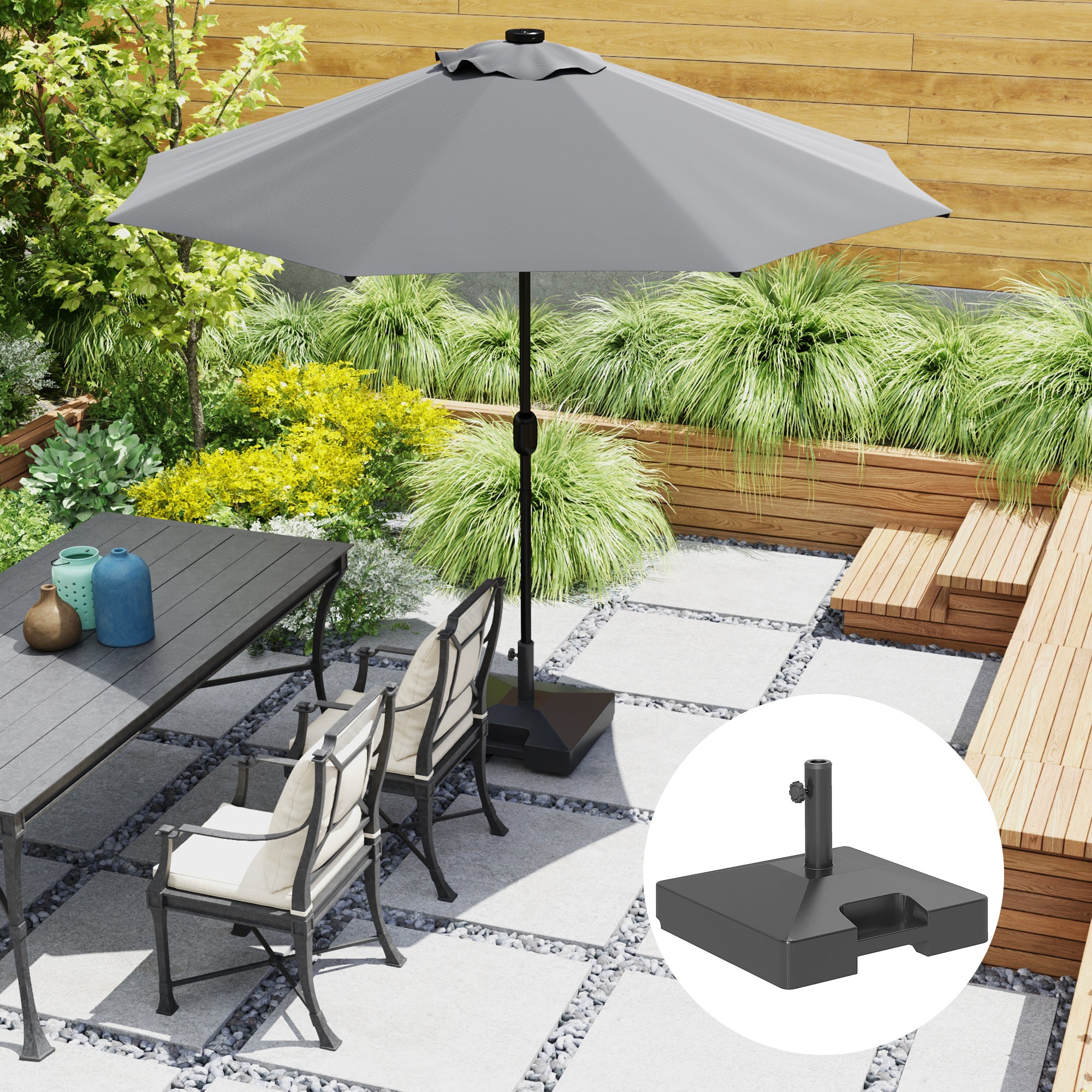 Patio Umbrella Base with Wheels Handle, Heavy Duty Outdoor Umbrella Stand Base, Filled Up to 73lbs with Stand or 57lbs with Water for Garden, Poolside, Black Umbrella Bases at Gallery Canada