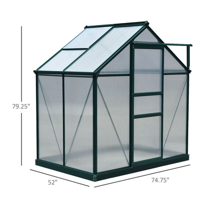 6.2' x 4.3' x 6.6' Clear Polycarbonate Greenhouse Large Walk-In Green House Garden Plants Grow Galvanized Base Aluminium Frame w/ Slide Door Walk In Greenhouses Dark Green Frame  at Gallery Canada