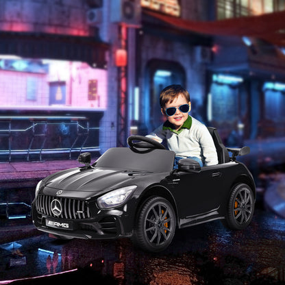 Mercedes-Benz AMG GTR Licensed 12V Battery Powered Kids Electric Car w/ Remote, Soft Start, Lights, Music Horn Black Electric Toy Cars Black  at Gallery Canada