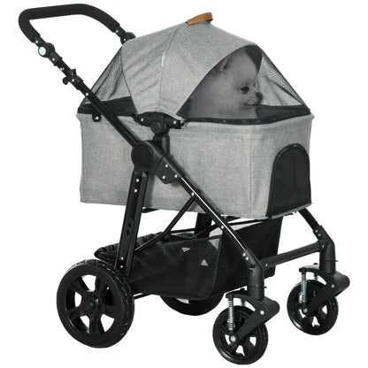 2 in 1 Dog Stroller with Detachable Carriage Bag, Adjustable Canopy, Safety Leashes, Storage Basket for S Dogs, Grey Dog Bike Trailers & Strollers at Gallery Canada