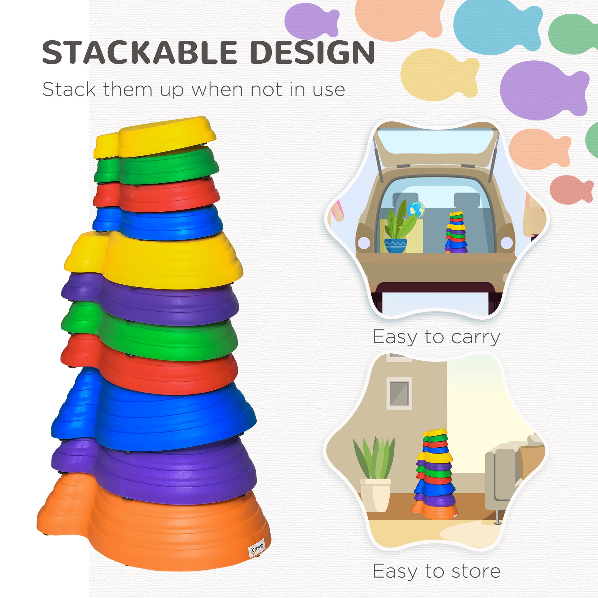 11pcs Balance Stepping Stones for Kids, Fish Style Non-slip Obstacle Course, Larger Size Stackable Balance Blocks Indoor Outdoor Gym Sets & Swings at Gallery Canada