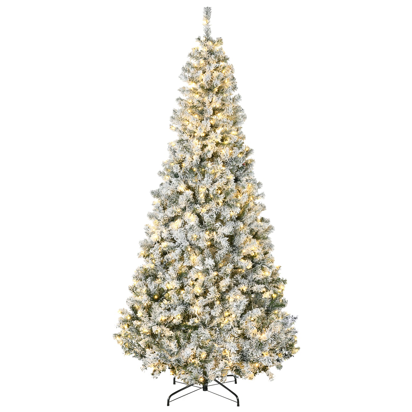 7.5ft Artificial Prelit Christmas Tree with Warm White LED Light, Snow Flocked Branches, Metal Base, Xmas Tree Pre Lit Christmas Trees   at Gallery Canada