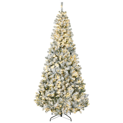 7.5ft Artificial Prelit Christmas Tree with Warm White LED Light, Snow Flocked Branches, Metal Base, Xmas Tree Pre Lit Christmas Trees   at Gallery Canada