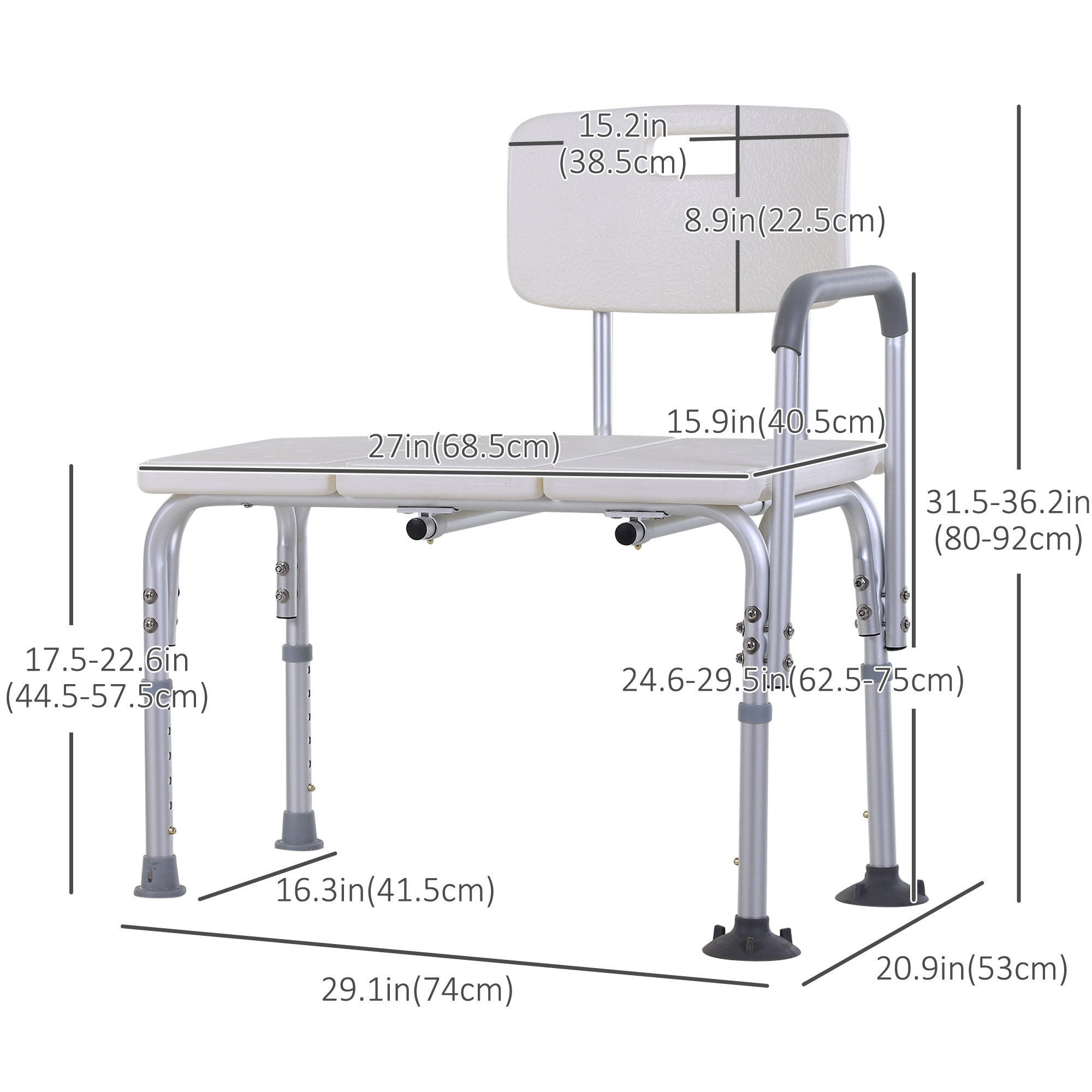 6-Level Adjustable Bath and Shower Transfer Bench Aluminum Chair with Non-Slip Feet, Armrest &; Backrest White Bath Chairs at Gallery Canada