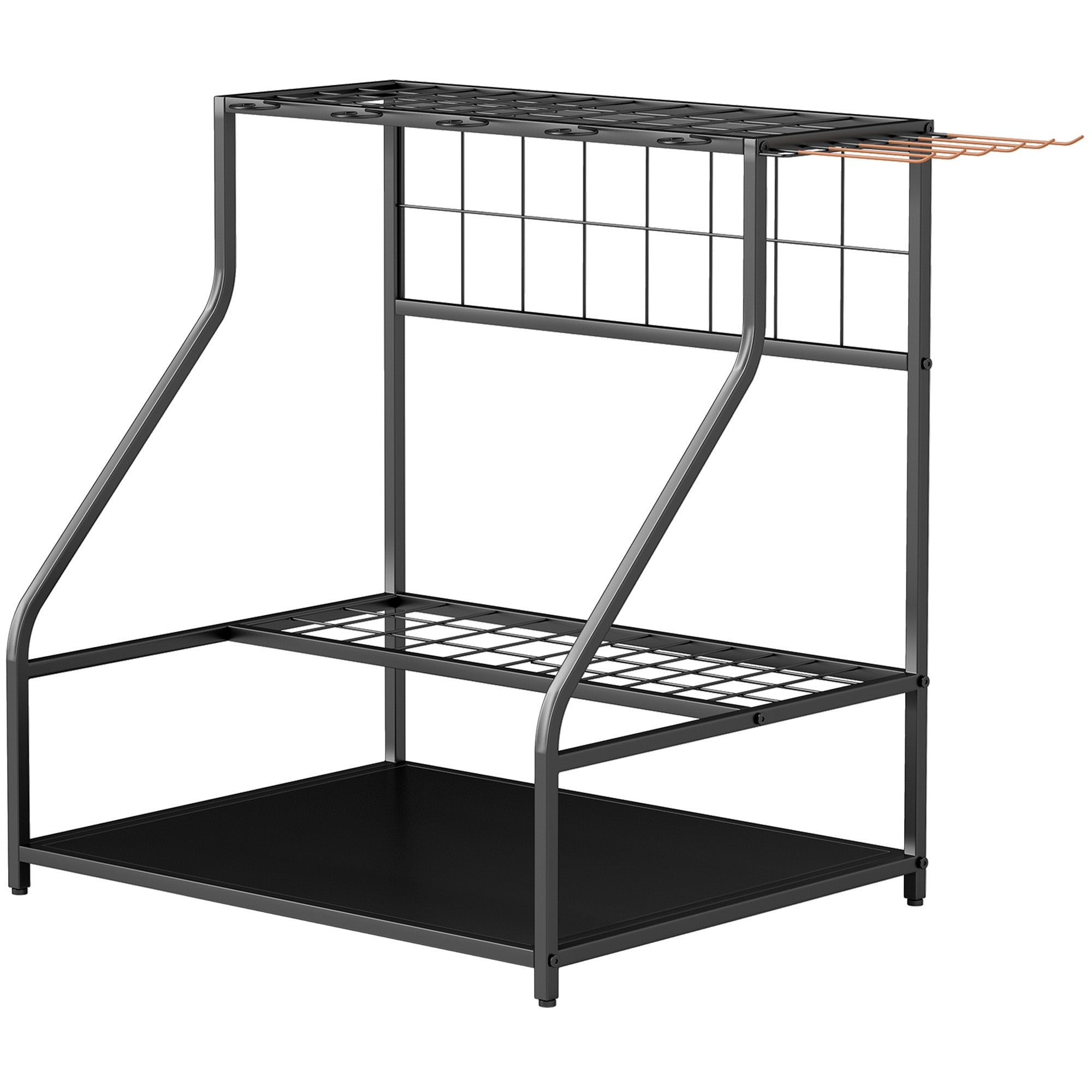3-Tier Yard Tool Tower Rack, Garden Tool Organizer with Hooks for Long-Handled Rakes, Shovel, Broom, Orange Garden Accessories at Gallery Canada