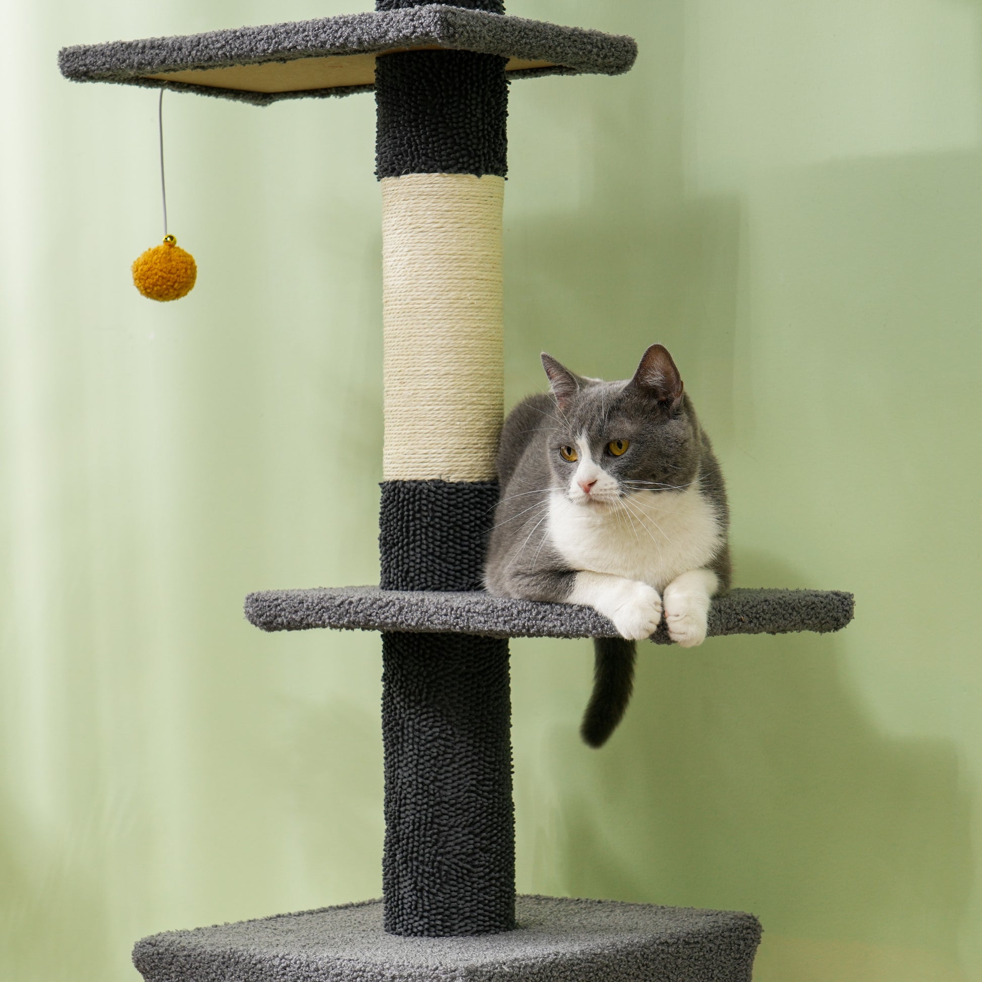 Floor to Ceiling Cat TreeTower with 90.5"-108" Adjustable Height, Scratching Posts, Hammock, Comdo, Toy Ball, Dark Grey Floor to Ceiling Cat Trees   at Gallery Canada