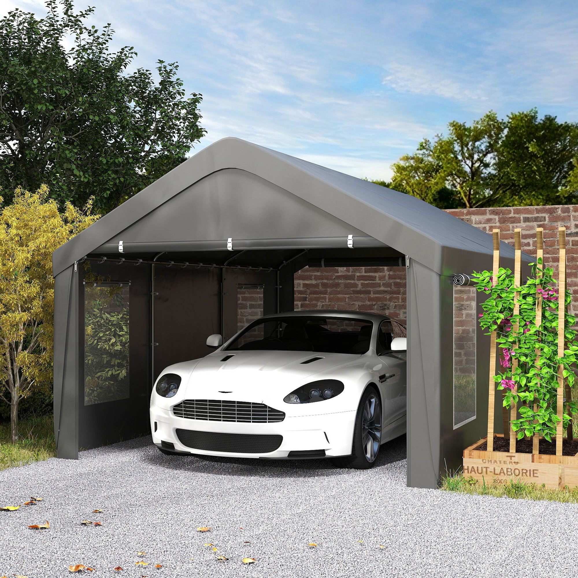 12 x 20ft Carport with 2 Roll-Up Doors, 4 Windows, Portable Garage with Removable Sidewalls for Car, Truck, Dark Grey Car Shelters at Gallery Canada