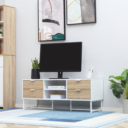 Modern TV Stand for TVs up to 60 inches, Media Console Table with Open Storage Shelves and Drawers for Living Room, Bedroom, White TV Stands   at Gallery Canada