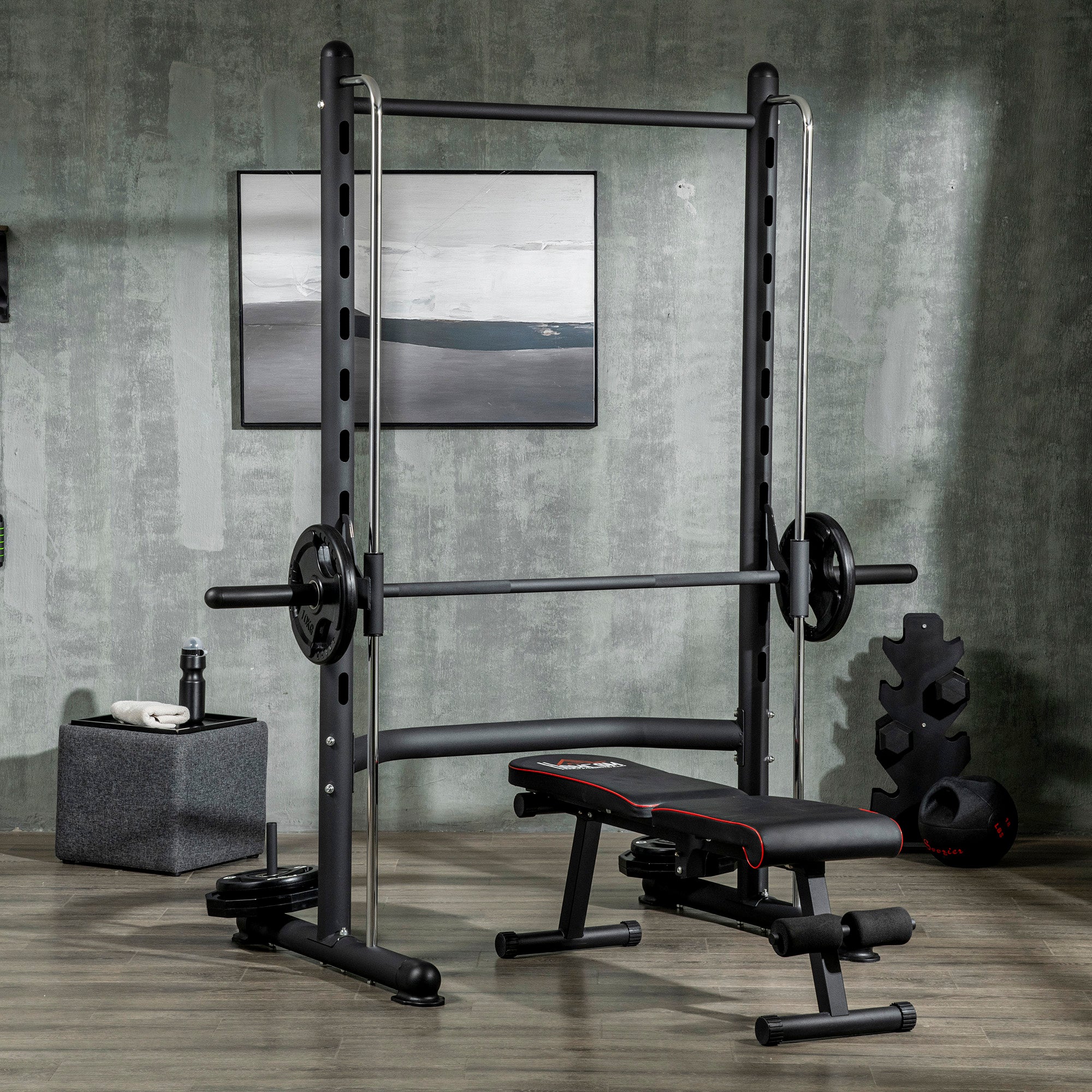 Adjustable Squat Rack with Pull Up Bar and Barbell Bar, Multi-Function Weight Lifting Half Rack for Home Gym Strength Training Power Towers at Gallery Canada