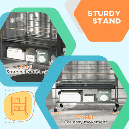 60" Bird Cage with Stand for Cockatiels Canaries Lovebirds Finches, Budgie Cage with Wheels, Removable Tray, Storage Shelf Bird Cages   at Gallery Canada