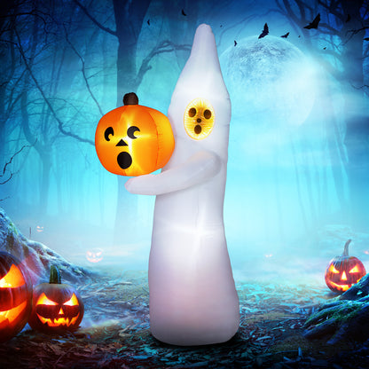 8ft Inflatable Halloween Ghost with Mirror Face Holding A Pumpkin, Outdoor Blow-Up Decoration, LED Garden Display Halloween Decorations   at Gallery Canada