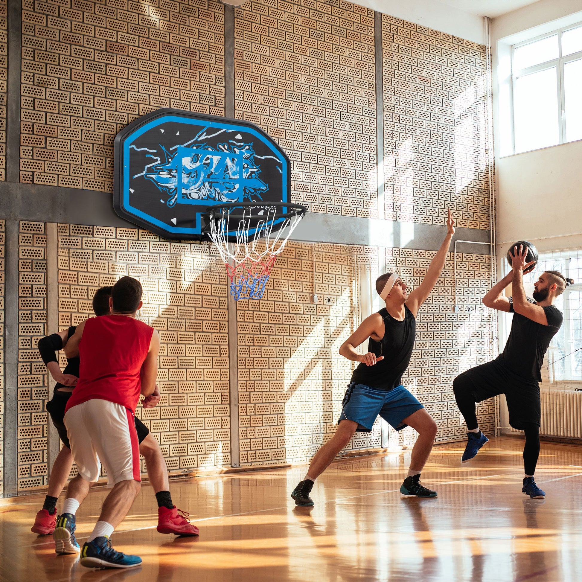 43" x 28" Wall Mounted Basketball Hoop for Kids & Adults, Indoor/Outdoor Use, Multi-Color Basketball   at Gallery Canada