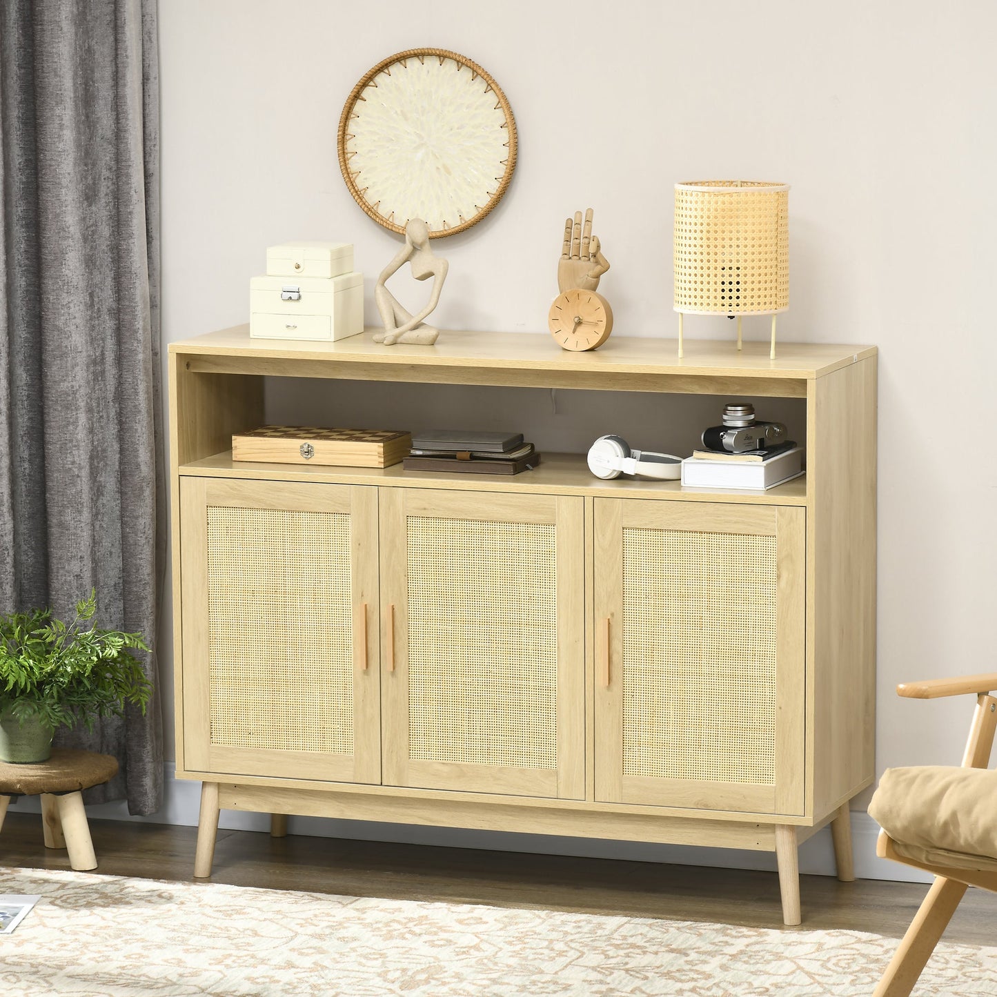 Accent Sideboards, Kitchen Storage Cabinet with 3 Rattan Doors, Adjustable Shelves for Living Room, Hallway Bar Cabinets   at Gallery Canada