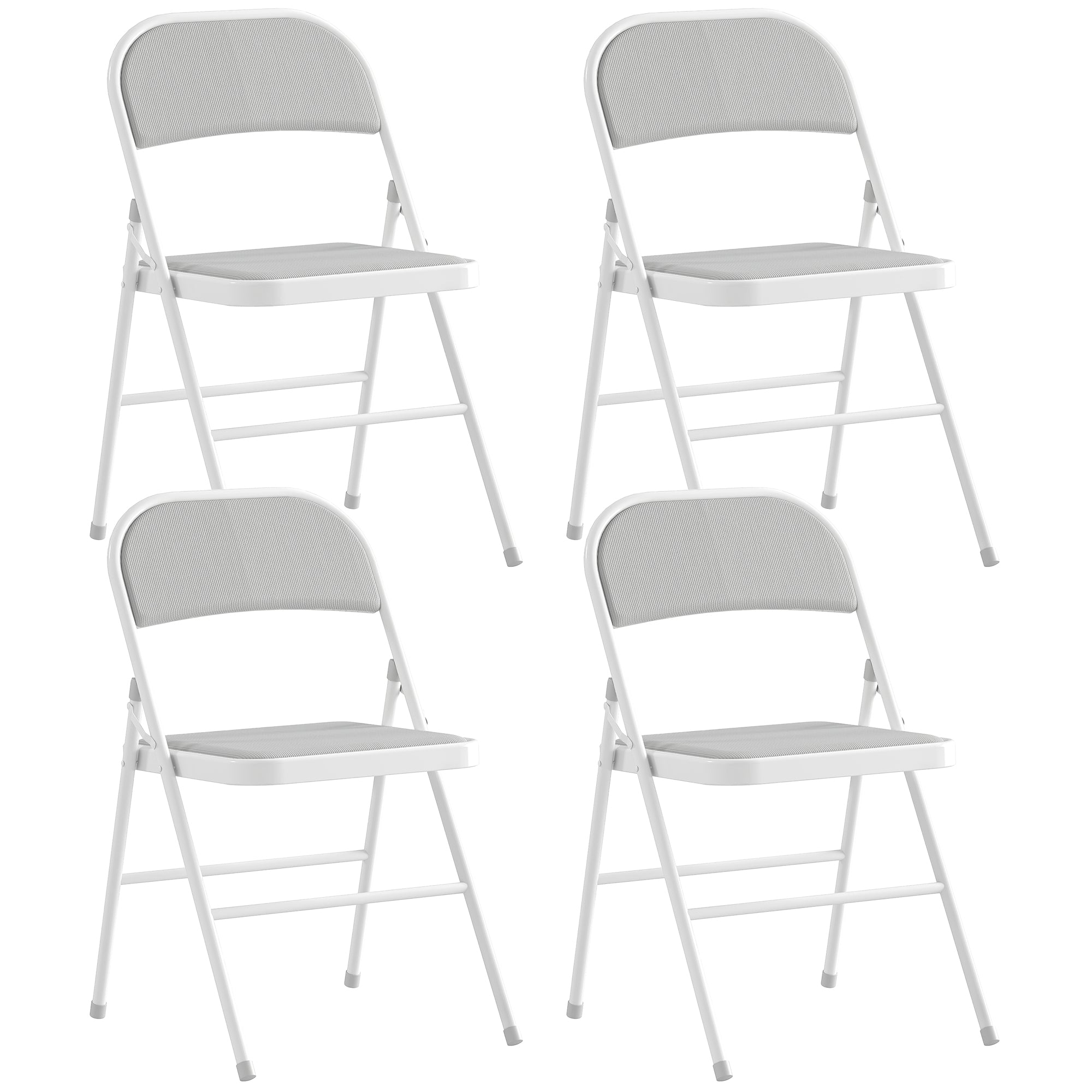 Set of 4 Metal Foldable Chairs, Corduroy Padded Folding Chairs with Cushion Seat and Open Back for Indoor, White Dining Chairs at Gallery Canada