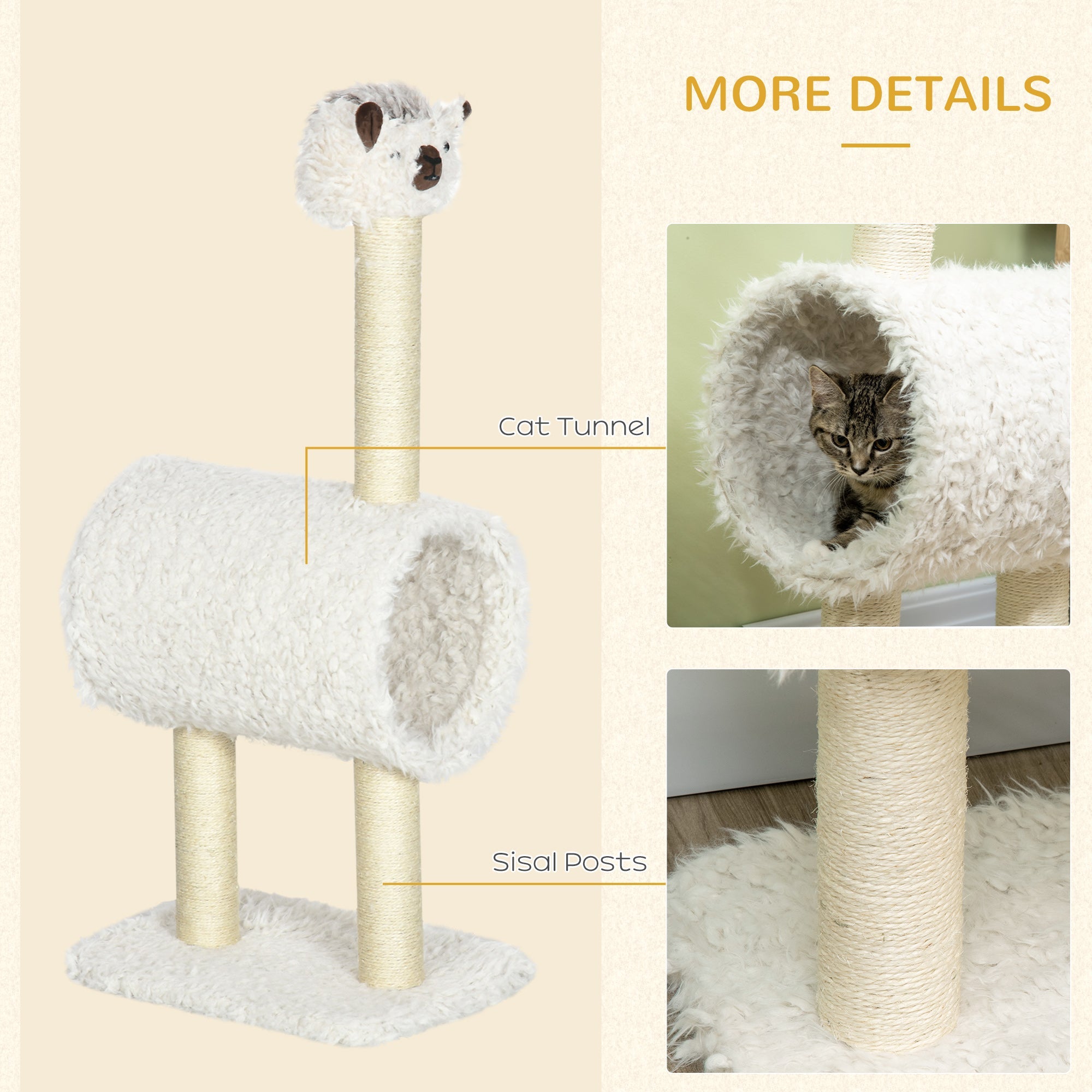 Cat Tree Alpaca-shaped Kitty Tower with Tunnel Sisal Scratching Post, 15.4