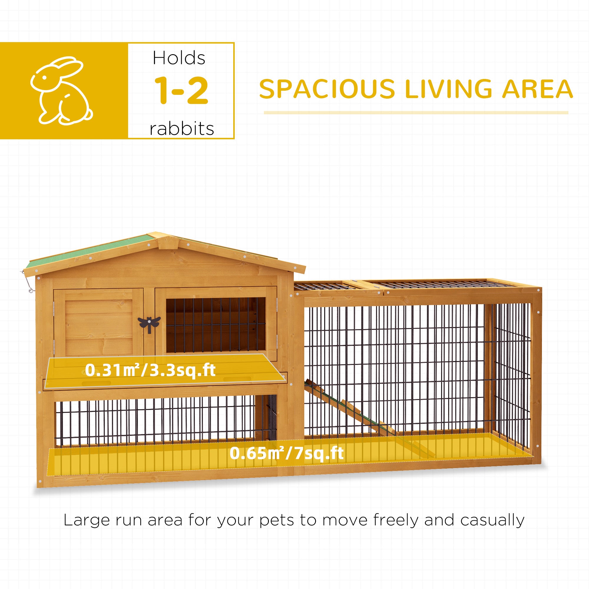 Wood Rabbit Hutch w/ Ramp, Openable Roof, Pull-out Tray, Yellow Rabbit Hutch at Gallery Canada