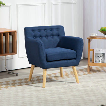 Linen Upholstery Armchair, Mid-Century Modern Accent Chair with Wood Frame and Thick Padding, Blue Accent Chairs   at Gallery Canada