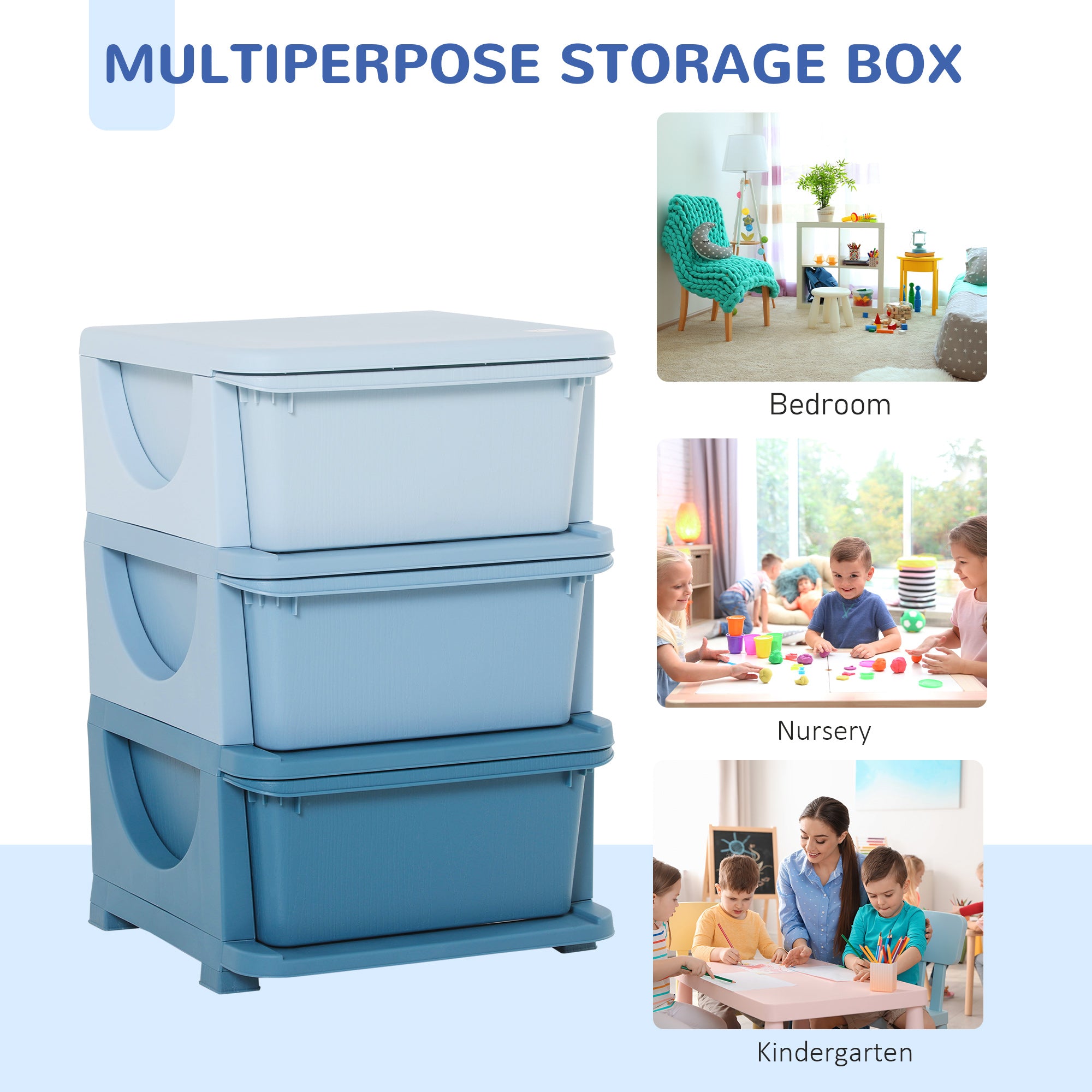 3 Tier Kids Toy Organizer and Storage Bins with 3 Plastic Drawers, Blue Baby & Kids Storage   at Gallery Canada