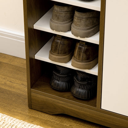 Shoe Storage with Double Doors and Open Shelves 13 Pair Shoe Storage Organizer for Entryway Hallway Brown and White Shoe Storage Cabinets & Racks   at Gallery Canada