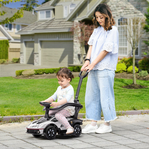 3 in 1 Ride on Push Car for Toddlers, Licensed Kids Sliding Car with Safety Protection Footrest Horn, White