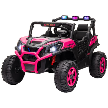 2 Seater 24V Electric Car for Kids w/ Remote Control, 3 Speed, LED Lights, Music, Horn, Spring Suspension, Pink Electric Toy Cars   at Gallery Canada