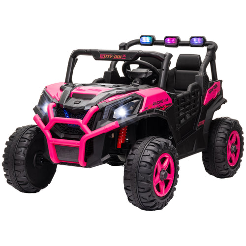 2 Seater 24V Electric Car for Kids w/ Remote Control, 3 Speed, LED Lights, Music, Horn, Spring Suspension, Pink