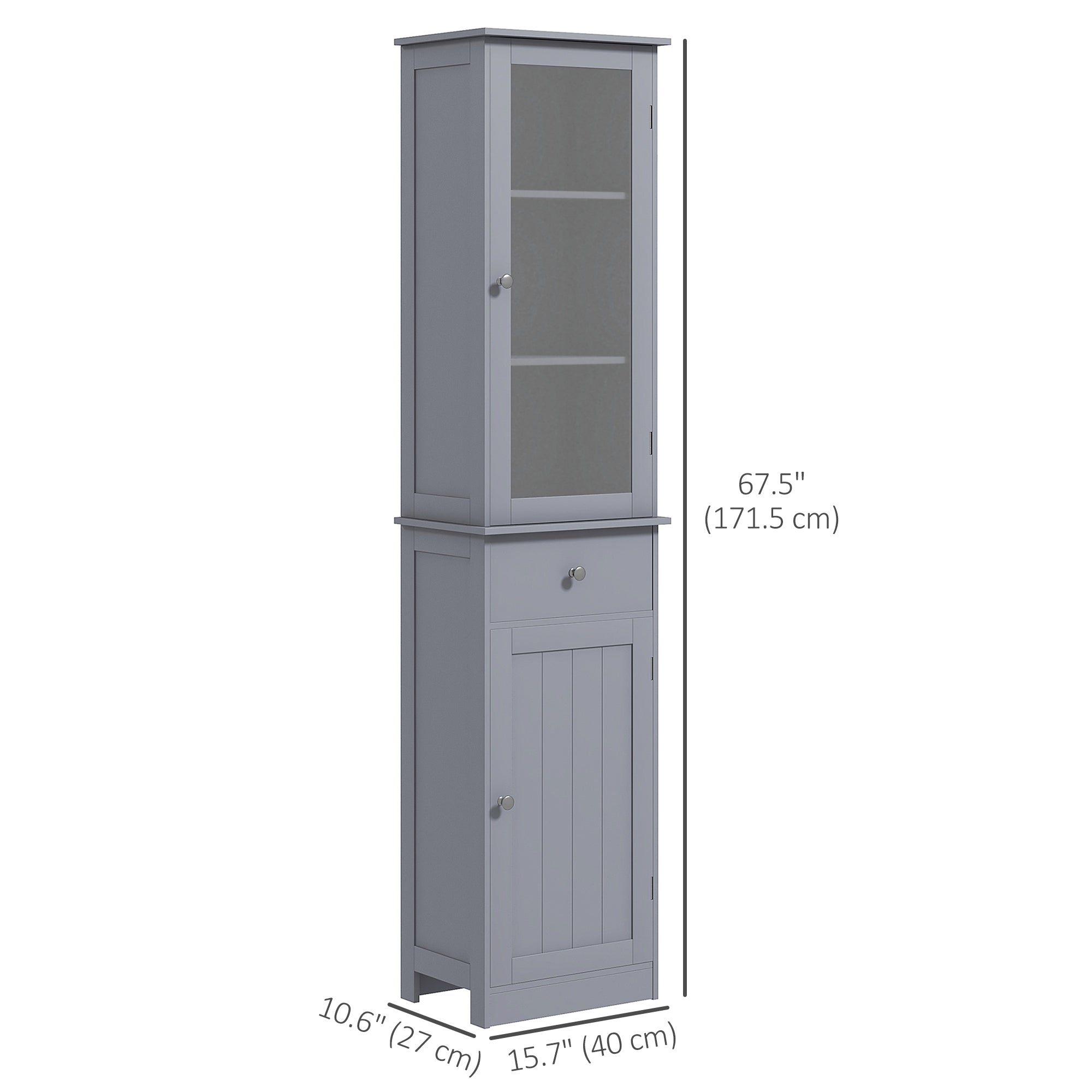 Tall Bathroom Cabinet, Bathroom Storage Cabinet with Drawers, 2 Doors and Adjustable Shelves, Grey Bathroom Cabinets at Gallery Canada