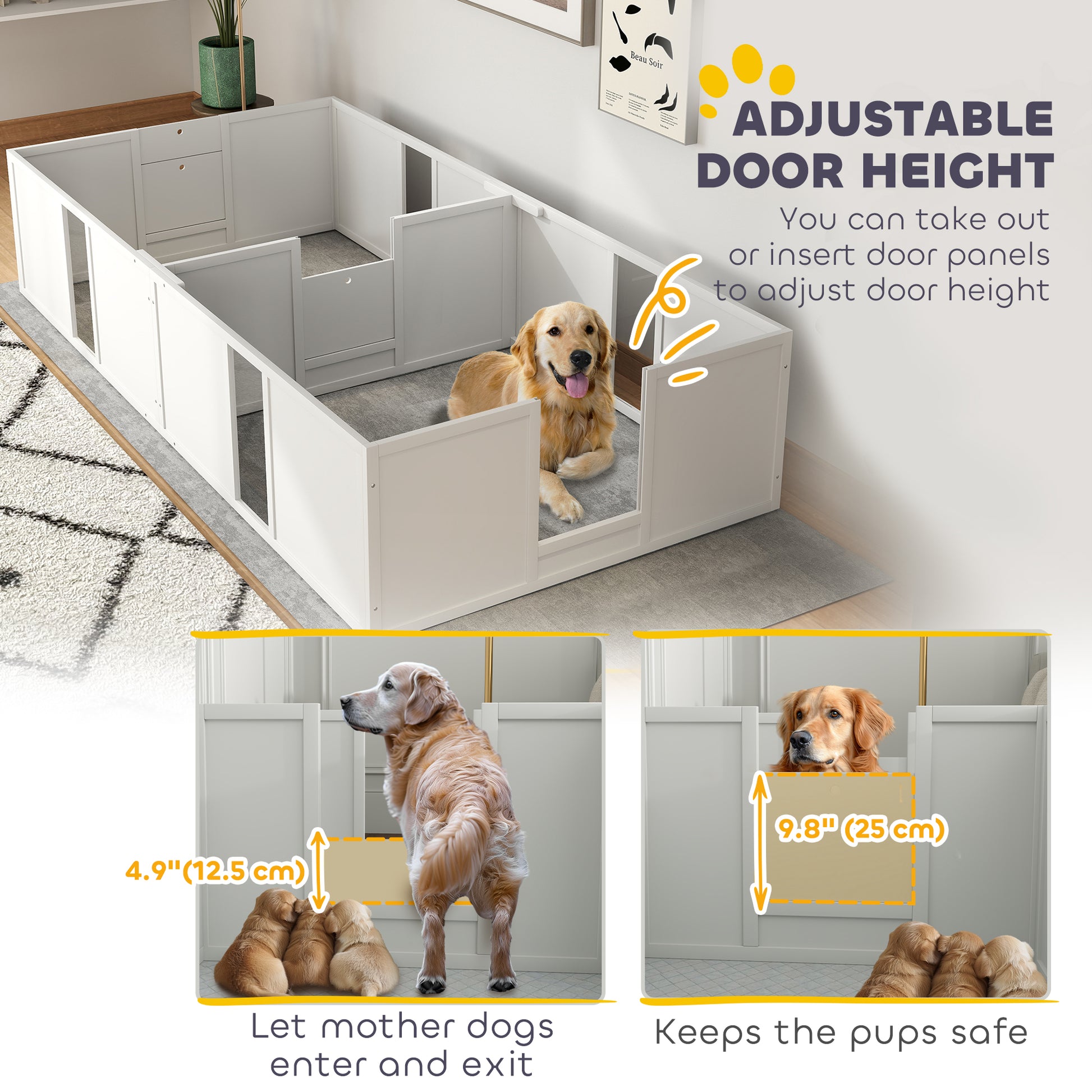 Whelping Box for Dogs and Puppies, Dog Birth Supplies Indoor w/ Adjustable Height Doors, for Large Sized Dogs Houses, Kennels & Pens   at Gallery Canada